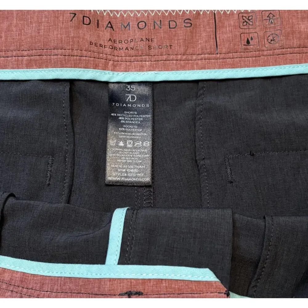 7 Diamonds Aeroplane Dark Gray Performance Shorts 35x5 Stretch**